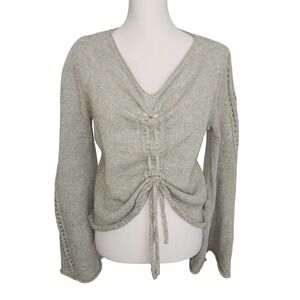 EARTHBOUND TRADING‎ CO Womens Sweater Medium Grey Lace Up Front Knit Cropped